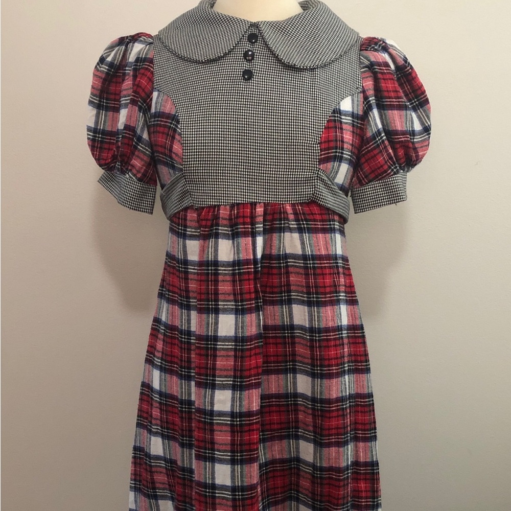 SOLD LOCAL PU: Handmade Plaid & Houndstooth Print Dress w/ Poofy Sleeves
